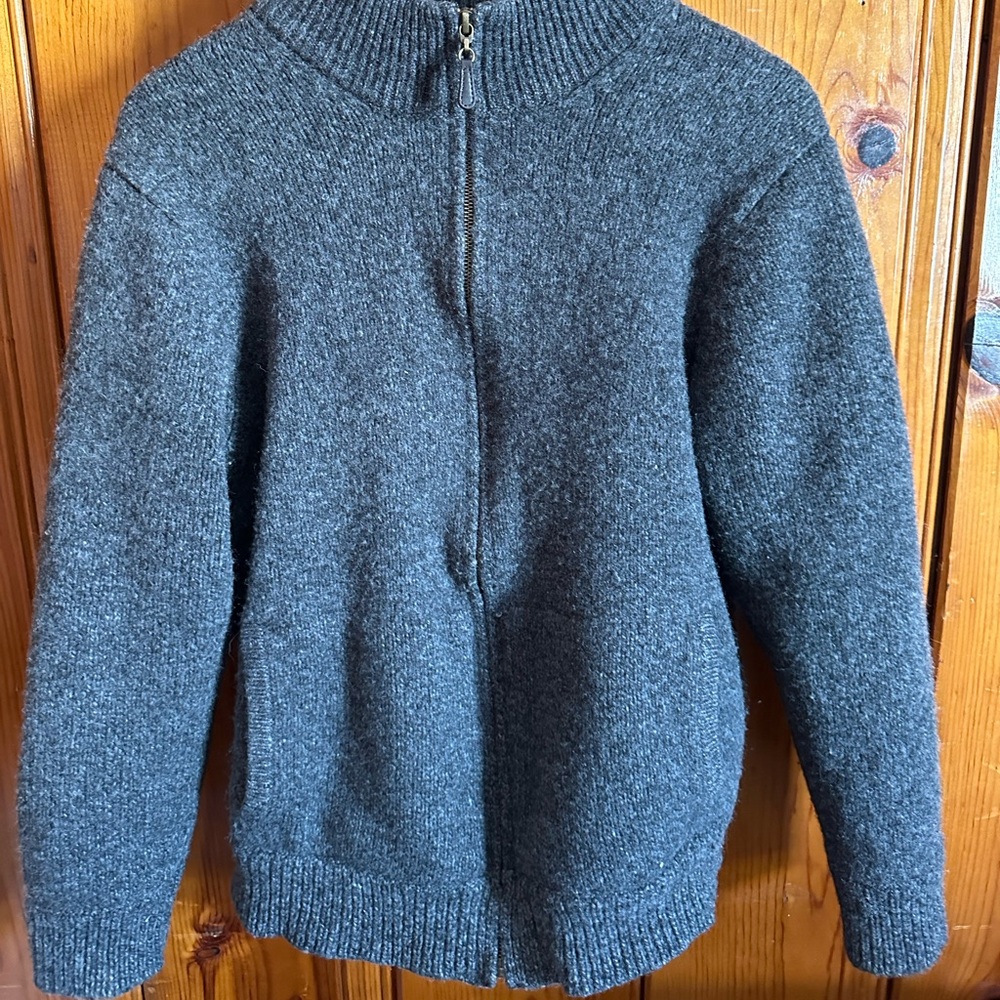 LL BEAN Sweater Mens XLARGE REGULAR Gray LAMBSWOOL Full Zip Flannel Lined JACKET
